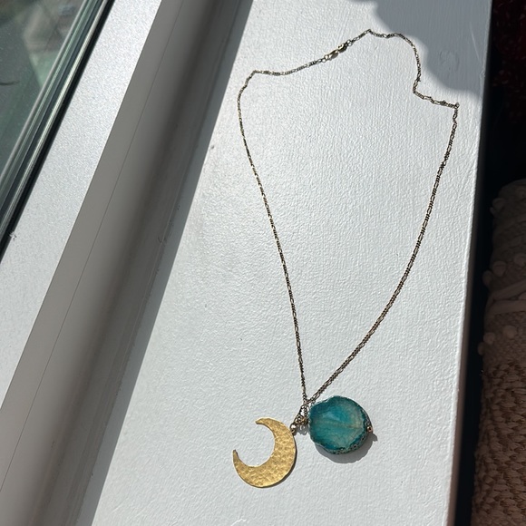 Nordstrom Jewelry - New turquoise and gold moon long necklace